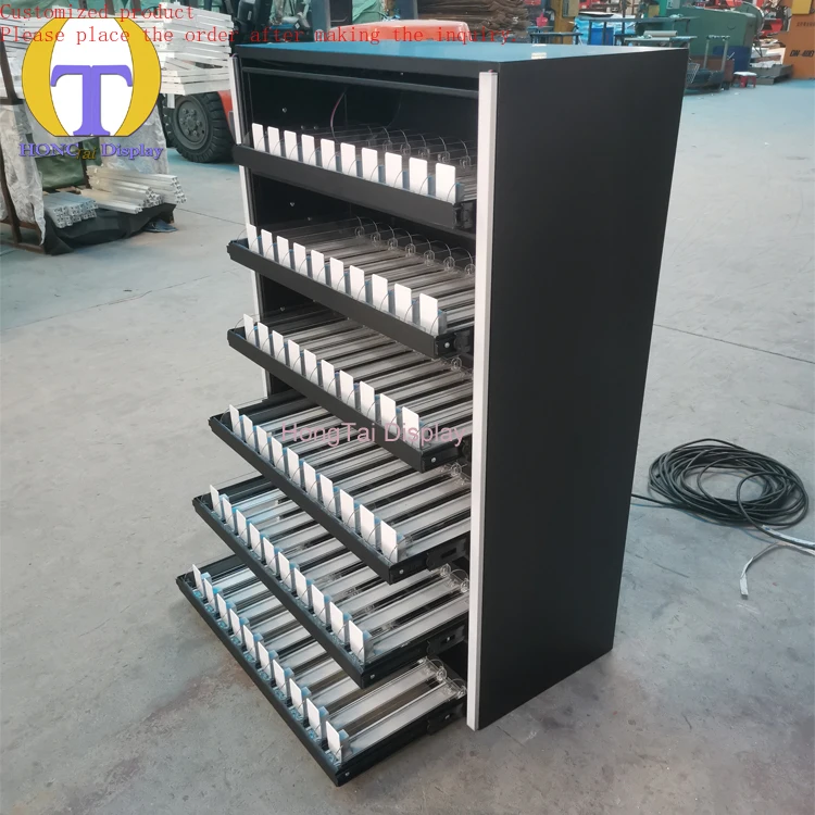 

Custom.Hot Sale Smoke Shop Display Furniture With Colorful Led Lighting With Acrylic Pusher Tobacco Display Showcase