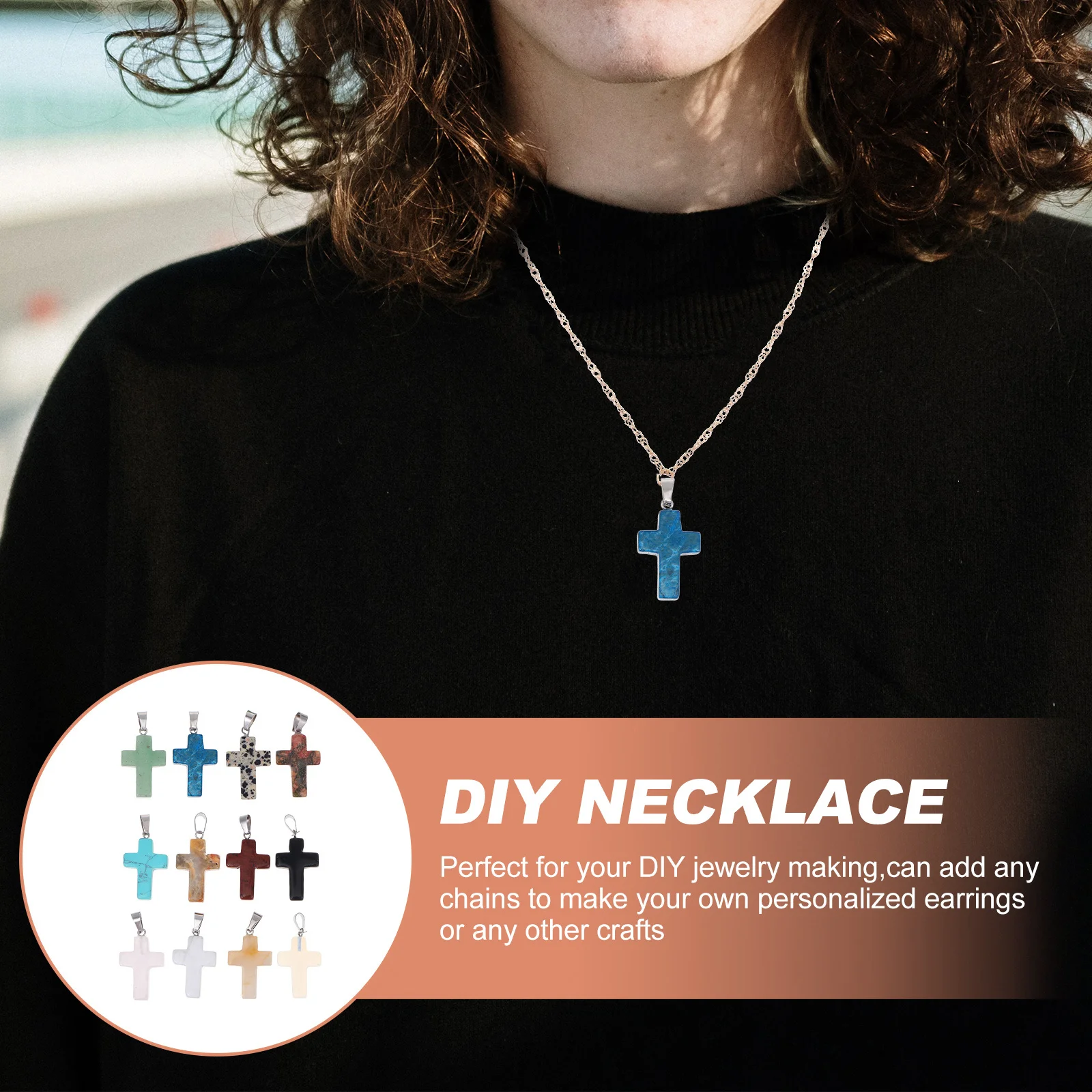 

12pcs Natural Stone Cross Pendant Charm DIY Colorful Jewelry Making Supplies Vibrant Beads Compatible Accessories
