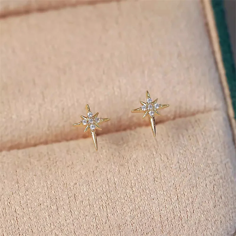 1Pair Simplicity Zircon Eight-pointed Star Stud Earrings For Women Exquisite Versatile Small Earring Jewelry Accessories Gifts