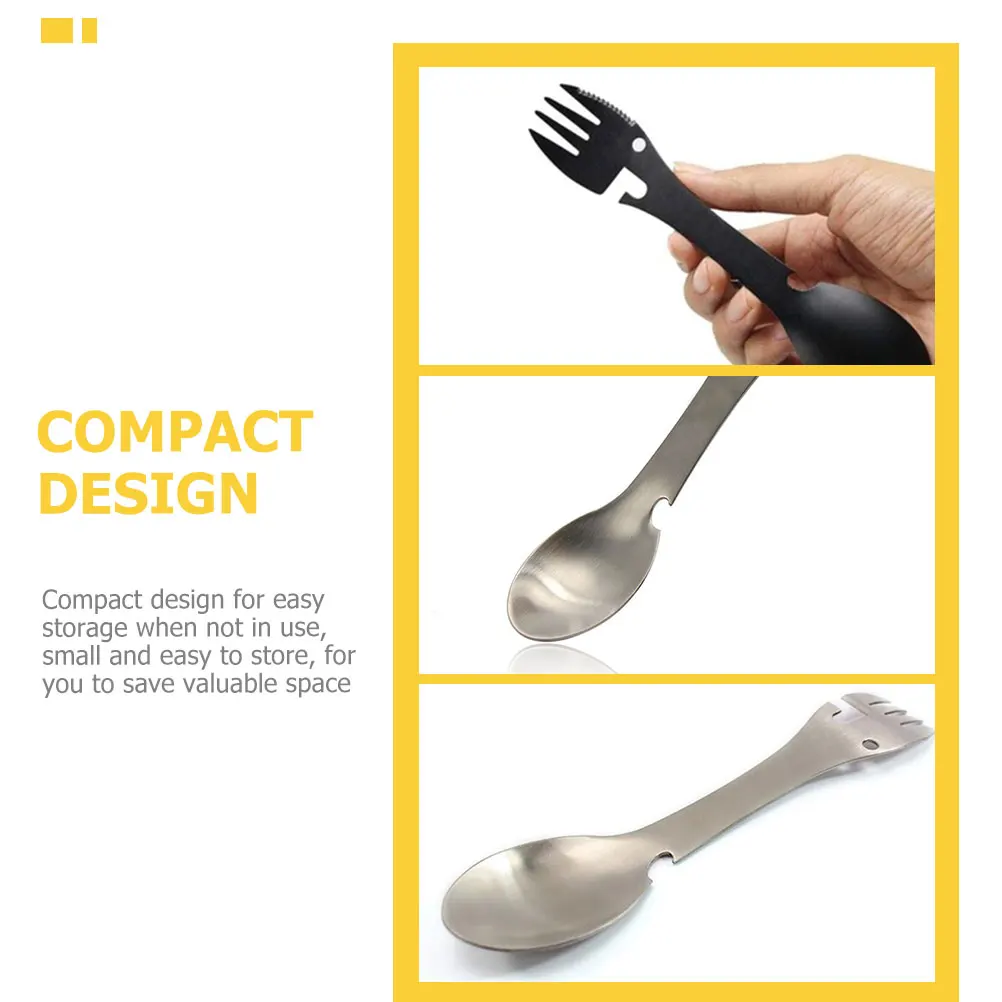 

4pcs Stainless Steel Multi-Functional Spork Lightweight Durable Outdoor Tableware Camping Hiking Picnic Survival Fork Spoon