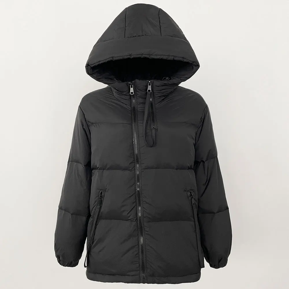 2024 Commuting Thickened Down Jacket Jacket Women Autumn Winter Warm Hooded Filled with White Duck Down Loose Casual