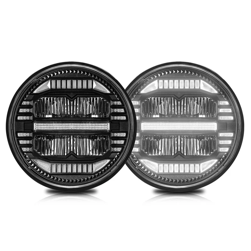 

Reliable-LED Headlight 7Inch Round LED Pods Light Bar High/Low DRL H4 Work Light For Truck SUV ATV ,White+Amber Light