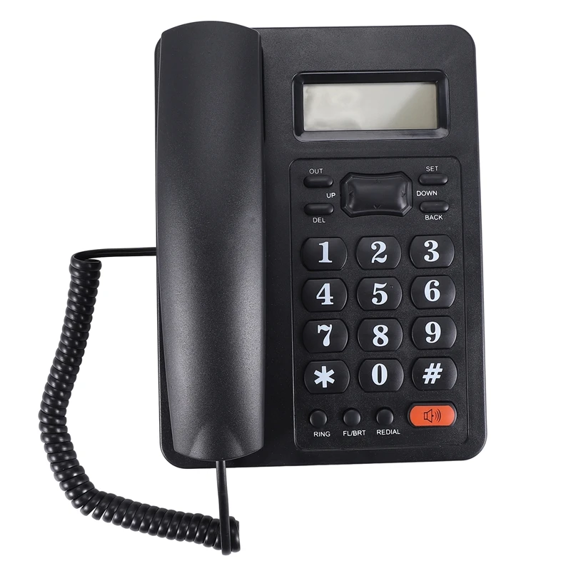 1 peça telefone com fio telefone fixo interface dupla telefone com fio com identificação de chamador para escritório (preto)