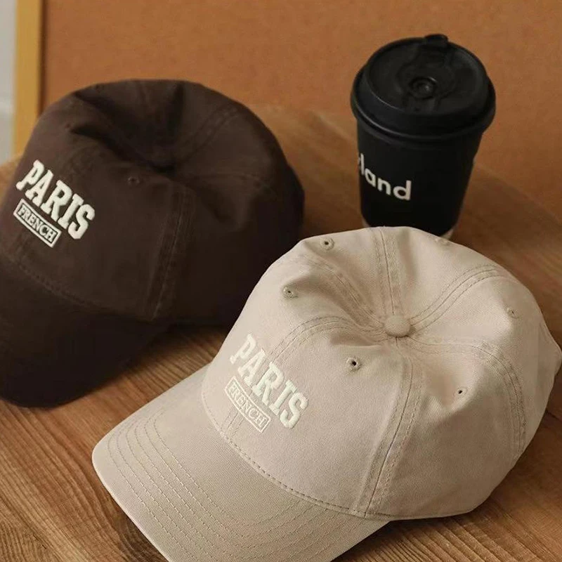 Paris Romantic Baseball Cap Retro Sports Outdoor Leisure Sun Hat Washed Cotton Baseball Cap Letters Embroidery Back Button Hat