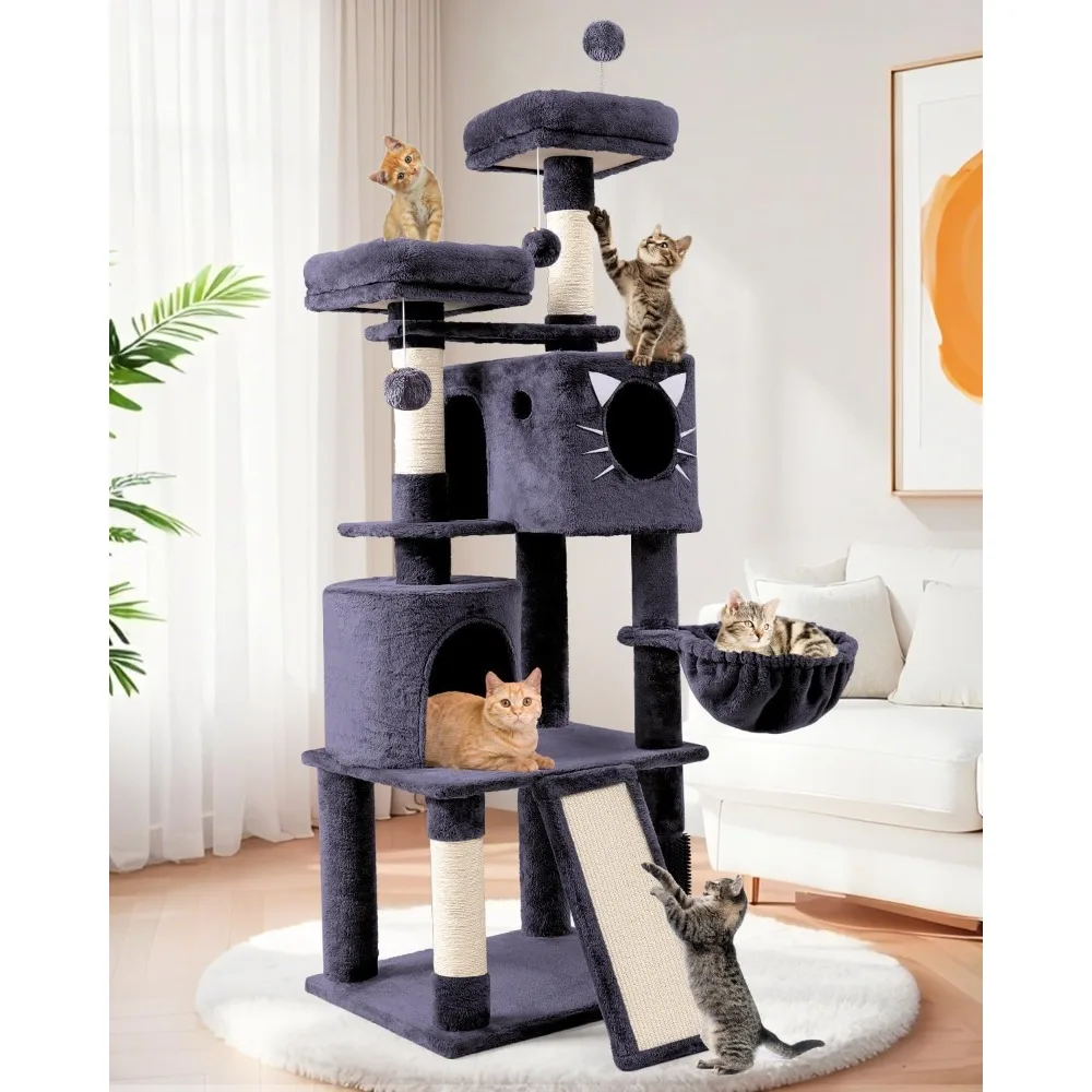 

66in Multi-Level Large Cat Tree Tower for Indoor Cat/Kitties, Mordern Cat Tower with Sisal Scratching Posts, Condos and Hammock,