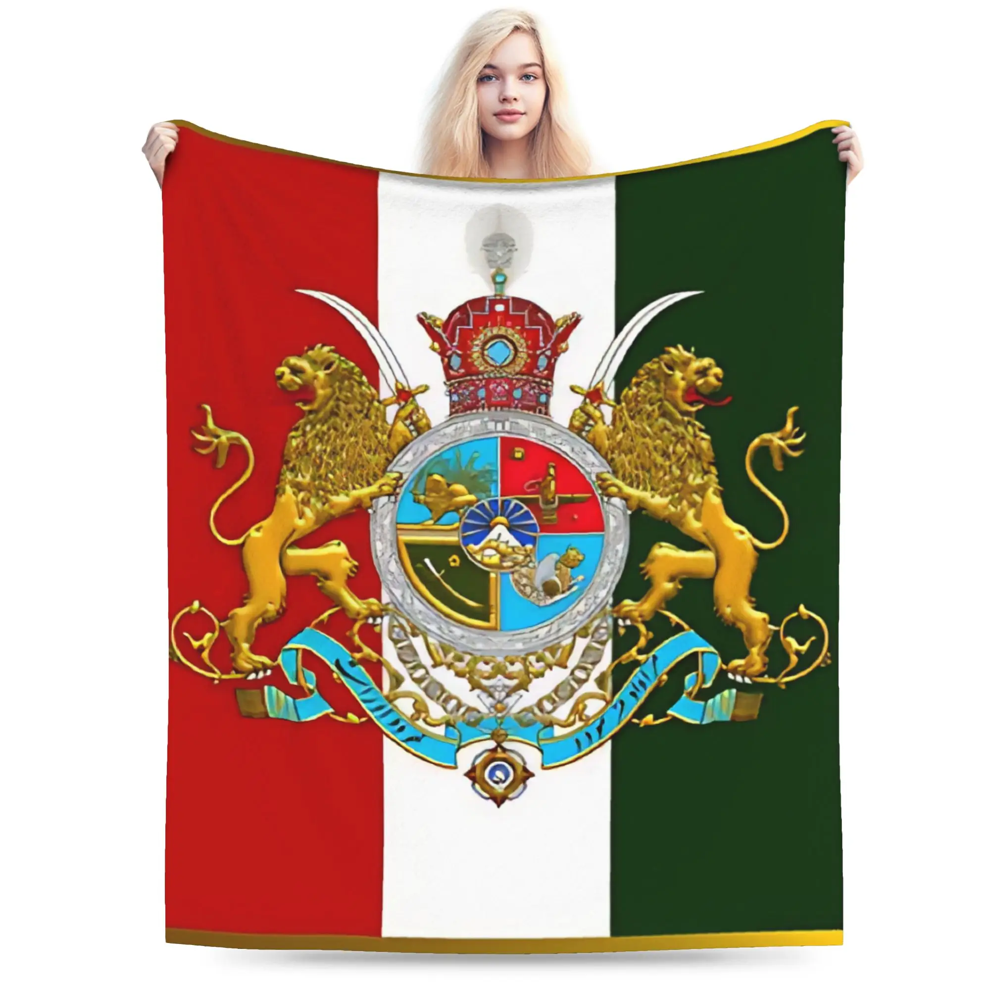 Soft Blanket Camping Iranian Imperial Coat of Arms of Iran Pahlavi Dynasty Throw Blanket Trend  Bedspread For Chair Sofa Bed