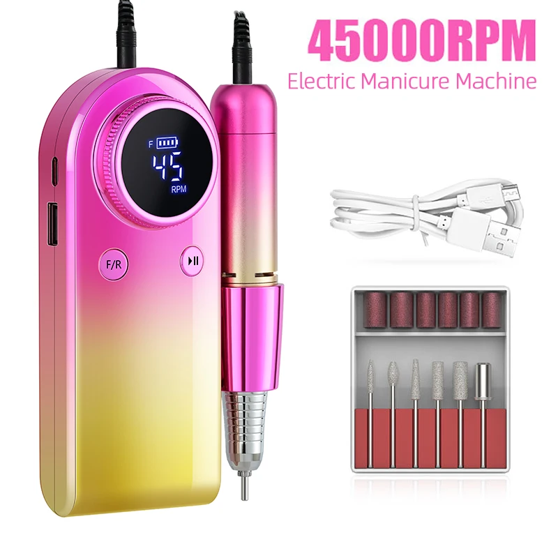 45000 U/min wiederauf ladbare Nagel bohrmaschine Maniküre-Maschine profession elle Nagel bohrmaschine mit LCD-Display tragbare Akku-Bohrer Set Nail Art