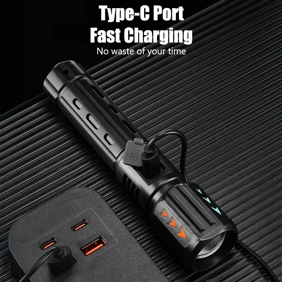 High Power Led Flashlights 2000LM With Power Display Light USB Charging Built-in Battery Handheld Lantern Camping Outdoor Use