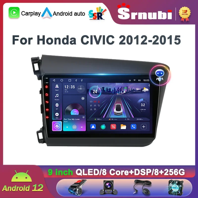 

Srnubi Android 12.0 Car Radio For Honda Civic 2012-2015 Multimedia Video Player 2Din 4G WIFI GPS Navigation Carplay Head unit