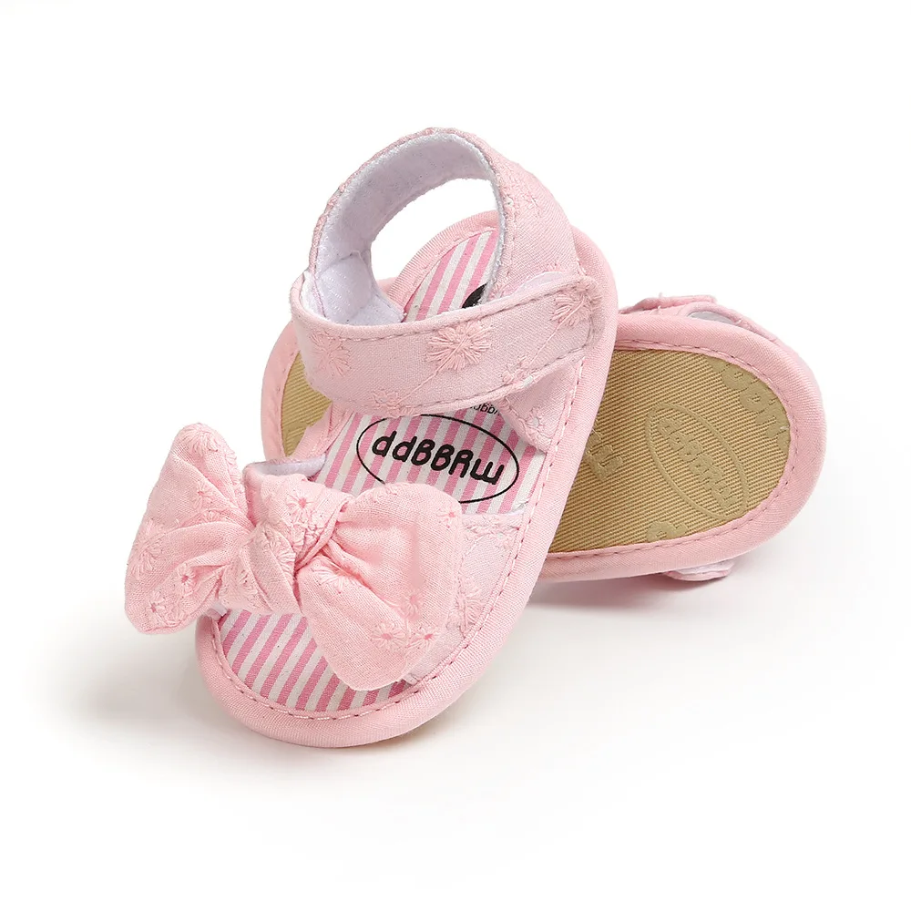 Infant Baby Girl Sandals Toddler Sandals Bow Soft Rubber Sole Anti-Slip Summer Flower Lace Crib First Walker Shoes