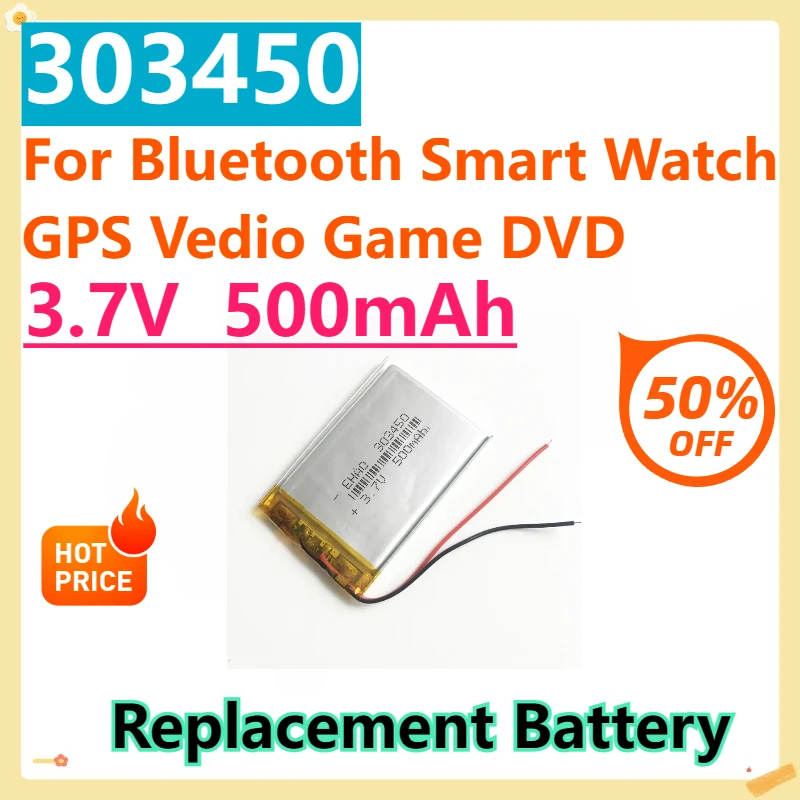 

For Bluetooth Smart Watch GPS Vedio Game DVD 10 PCS 3.7V 500mAh 303450 Lithium Polymer LiPo Rechargeable Battery