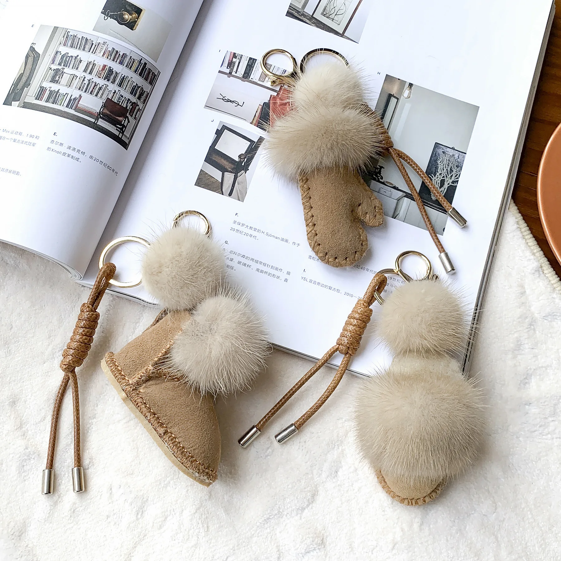 

Ladies' Bag Pendants Mink Fur Mini Slippers Boots Gloves Cute Kawaii Sweet Bag Accessories Multifunctional High-quality Keychain