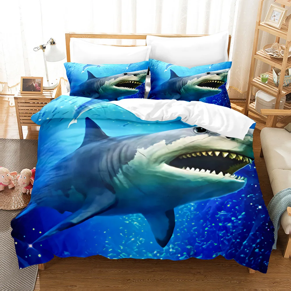 Zestaw pościeli Dolphin Shark Single Twin Full Queen King Size Ocean Fish Zestaw pościeli dla dzieci Zestawy poszewek na kołdrę do sypialni 3D Print 15.