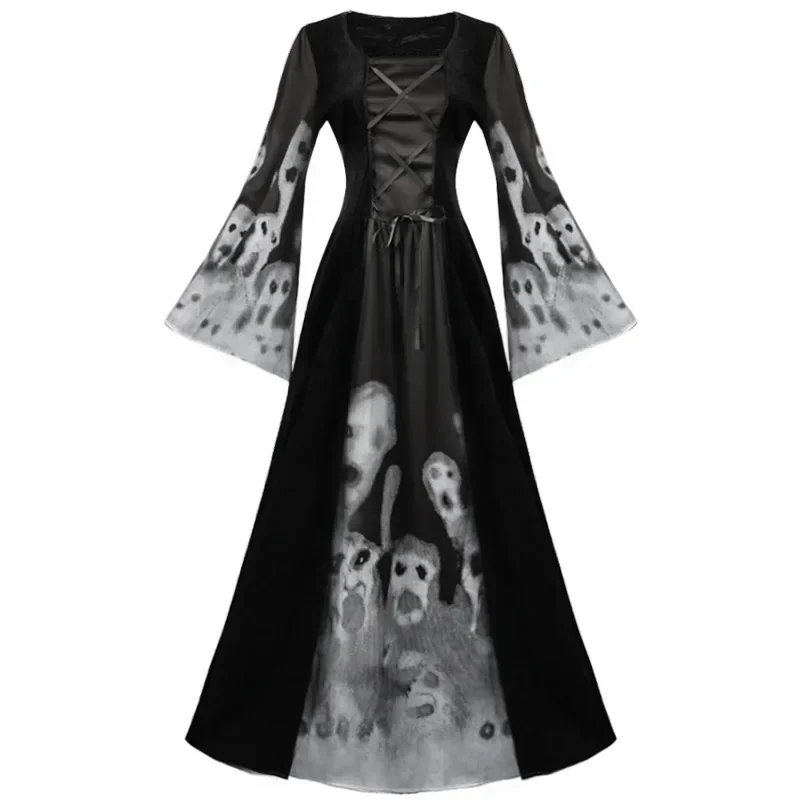 Vestido Gótico Impresso Vampire Ghost, Fantasia Cosplay de Halloween, Vestidos Vintage, Roupas Femininas, Noiva Medieval, Acima, Festa