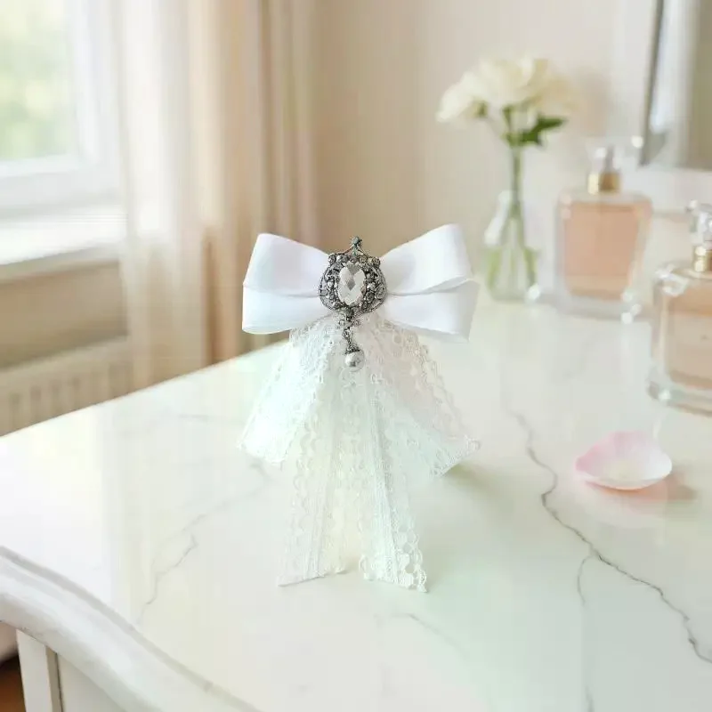 Vintage Lace Bow Tie Brooch Retro Ribbon Bowknot Brooch Mourning Brooch Suit Shirt Corsage Collar Pins Jewelry Accessories