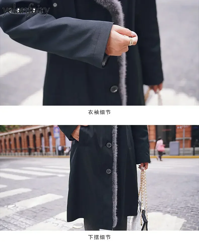 YOLANFAIRY جديد سترات نسائية من فراء الأرانب الحقيقي معاطف داخلية طويلة من الفرو معطف نسائي من المينك سترة شتوية للنساء ملابس خارجية FC