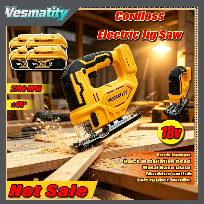 Brushless Curve Saw 20V Cordless Jig Saw Portable Multifunctional Adjustable Woodworking Tool for DeWALT 20V Battery Max