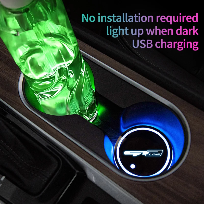 Led Car Water Cup Mat Drink Holder for Kia Gt Gtline Ceed Forte Rio Stinger K3 K4 K5 Emblem Auto Interior Decorative Lights