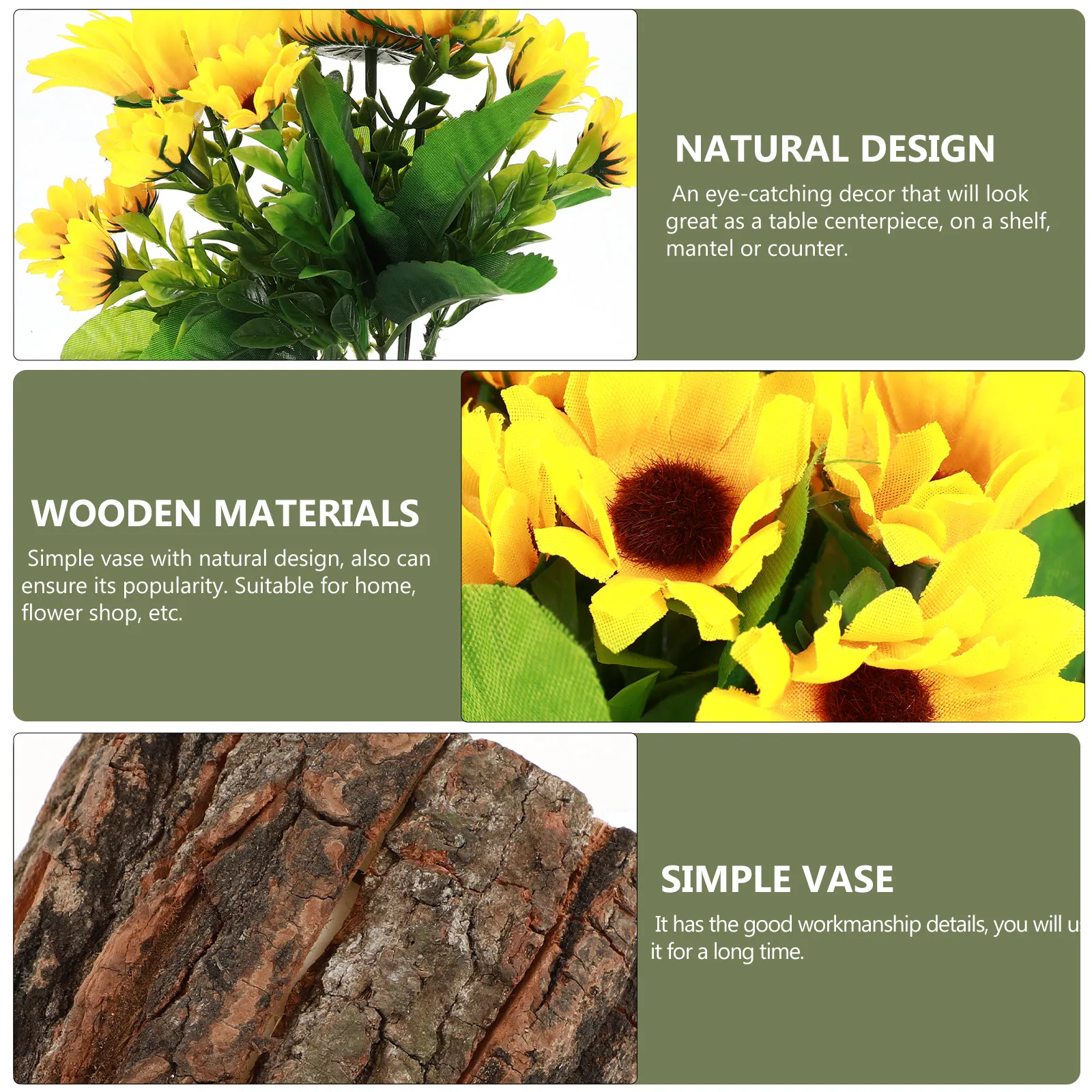 

Искусственный подсолнух в горшке для декора рабочего стола, имитация зеленого растения с отделкой под дерево, идеально подходит для полки, окна, книжной полки