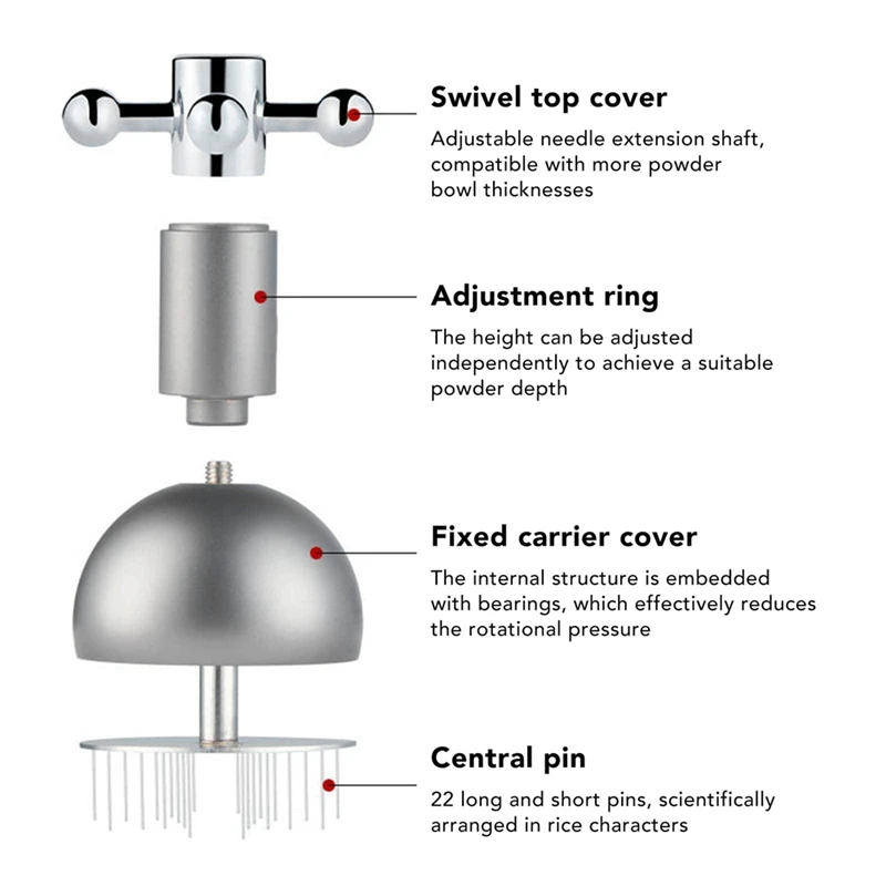 Coffee Distributor, Labor Saving 22 Needles Rotating Valve Head Coffee Needle Distributor Fixed Cover Durable For Powder 51Mm