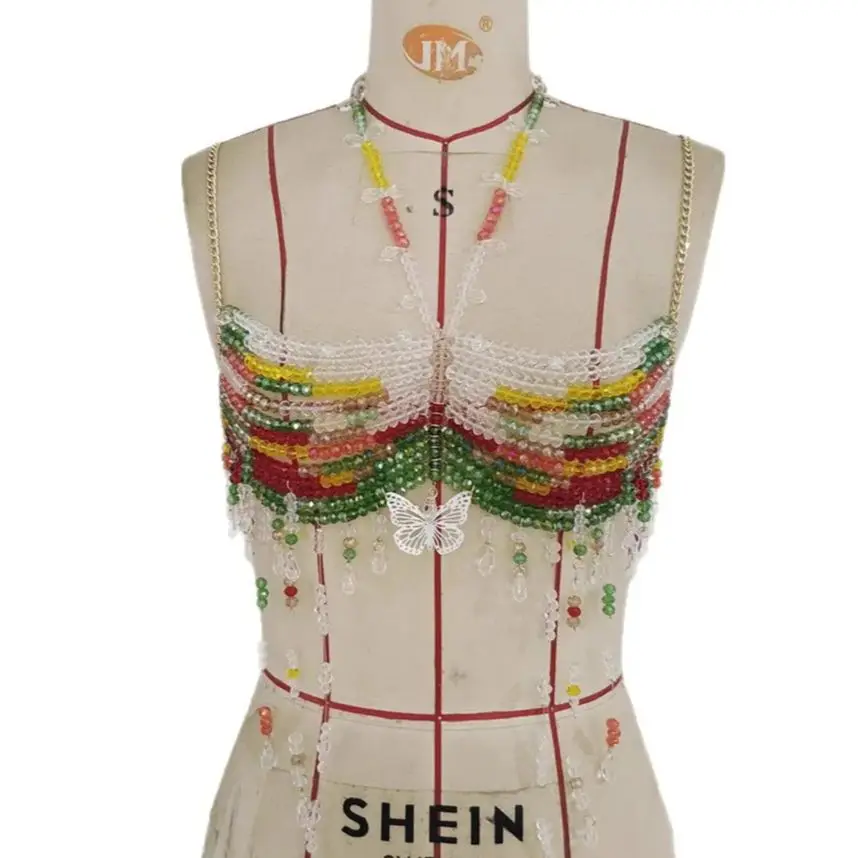 

New European-Style Beaded Halter Neck Top For Women Undergarment Strapless Top With Butterfly Pendant Sexy Necklace Body Chain