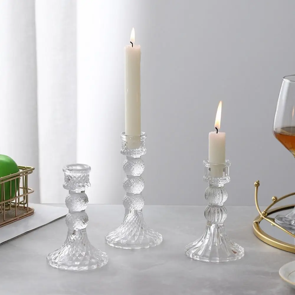 Exquisite Vintage Glass Candle Holder Transparent Durable Simple Candles Stand Thicken Non-slip Clear