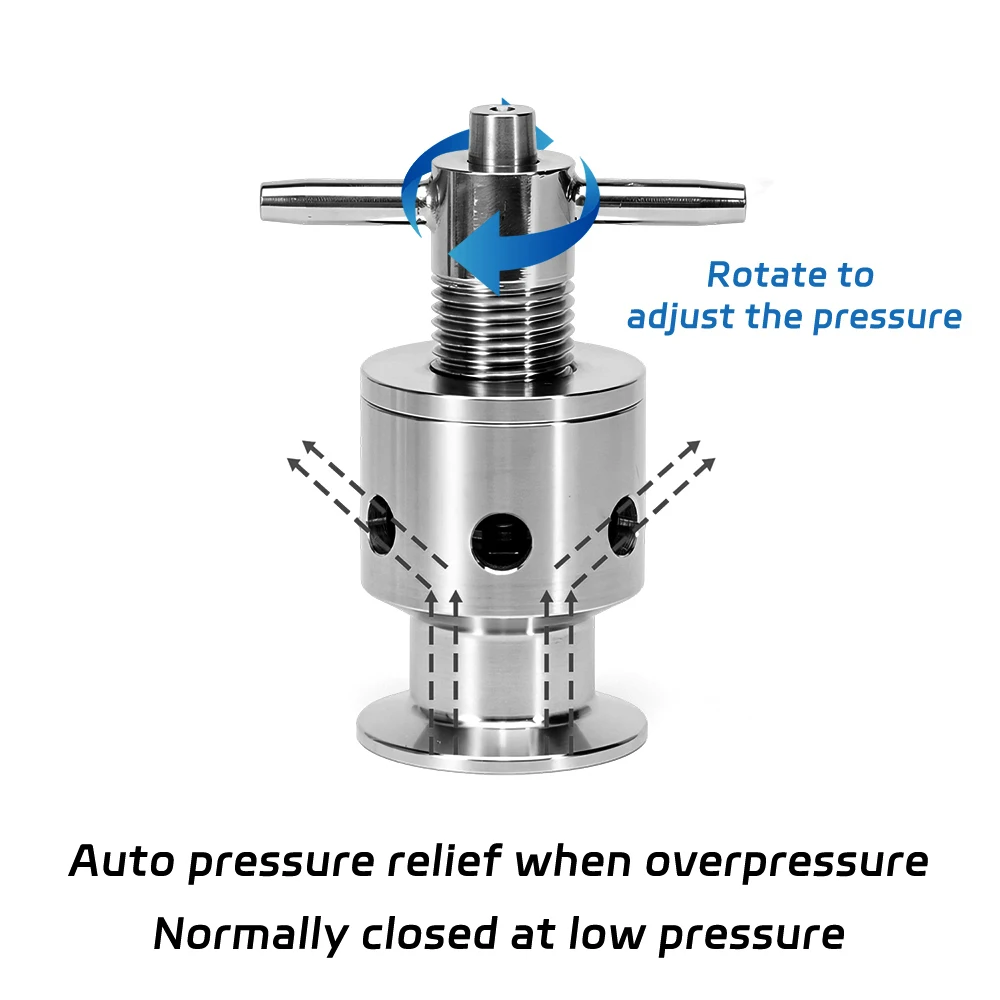 SUS304 Sanitary Tri Clamp Manual Adjustable Safety Relief Valve T-Handle 1.5