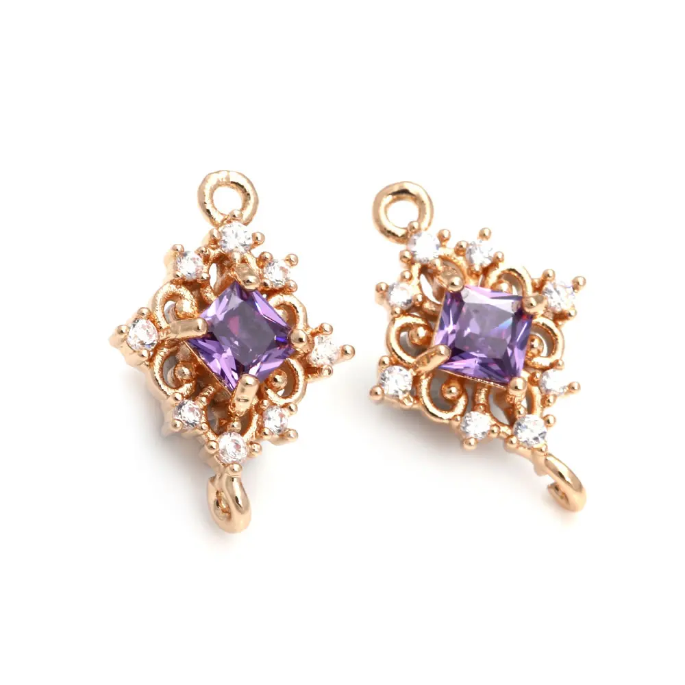 10PCS 11x17MM High Quality Champagne Gold Color Brass and Zircon 2 Holes Rhombus Connect Charms Pendants Jewelry Making Findings