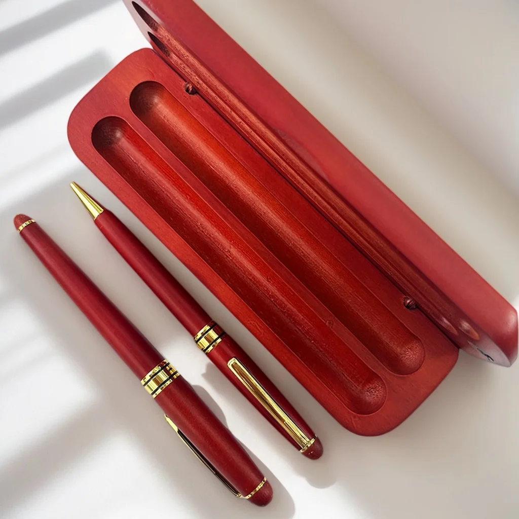 1 Kugelschreiber + 1 Stiftbox Holz-Kugelschreiber Geschenkset mit Etui Elegante Bürogeschenke für Mitarbeiter Büro Schule Lehrer (Schwarze Tinte) – Detail 7