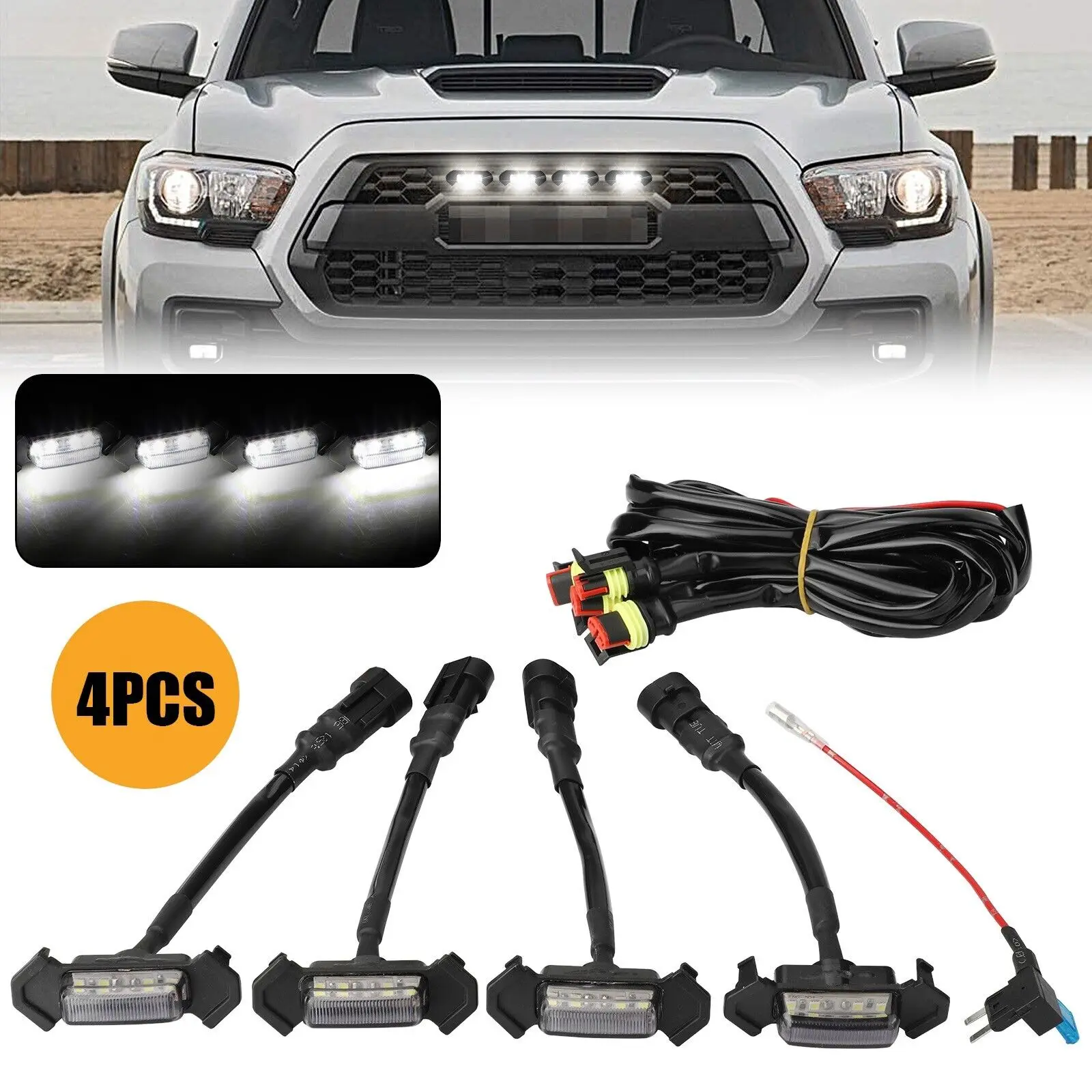 4x Raptor Style White LED Grille Light Kit for Toyota Tacoma TRD Pro 2016-2021