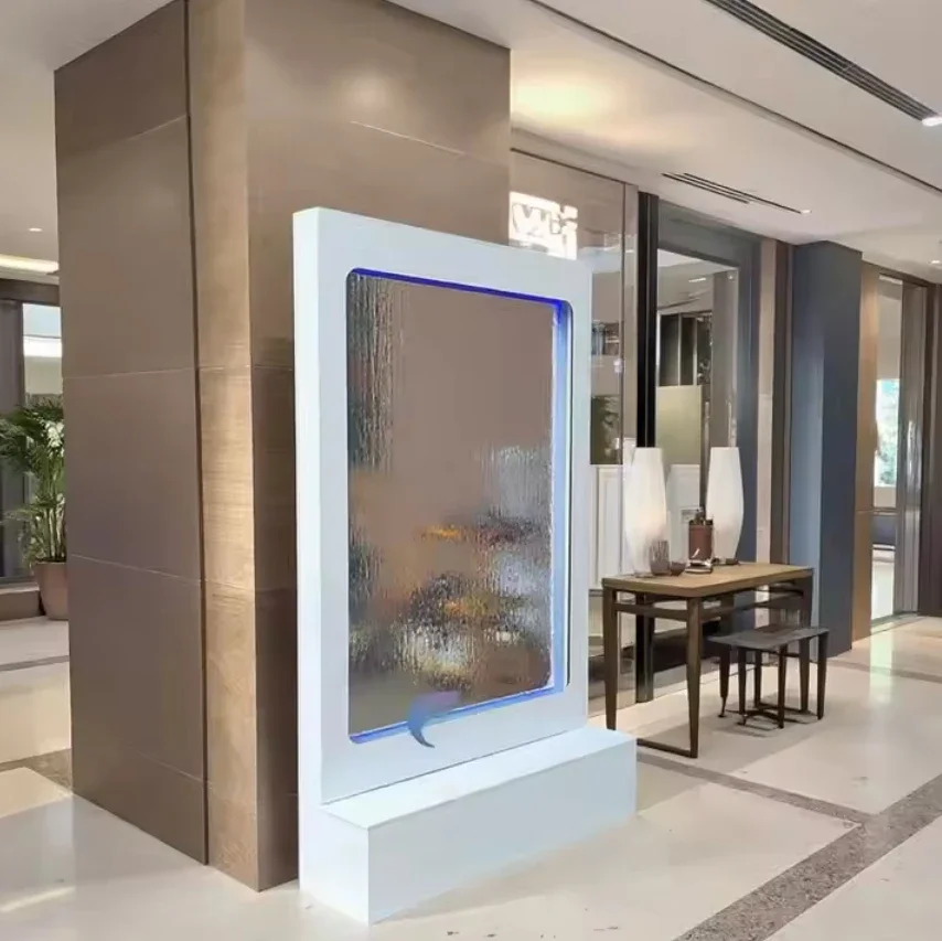 Factory directly sale mirror glass waterfall with warm white led light partition for wedding partition
