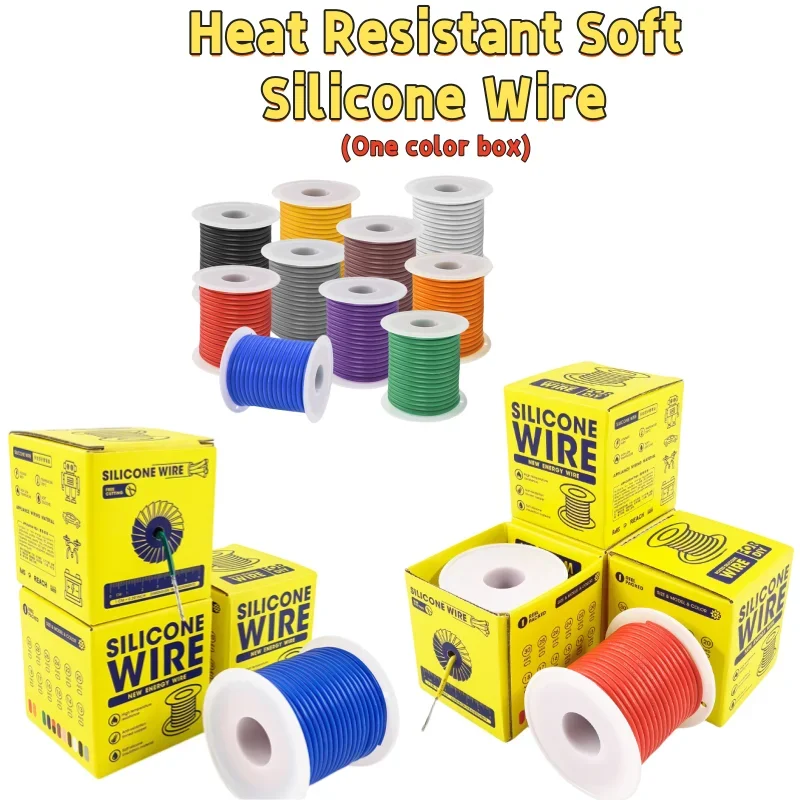 

Super Soft Copper Wire Heat Resistant Soft Silicone Wire 1 Colors in A Box 30/28/26/24/22/20AWG Electric Tinned Copper Cable