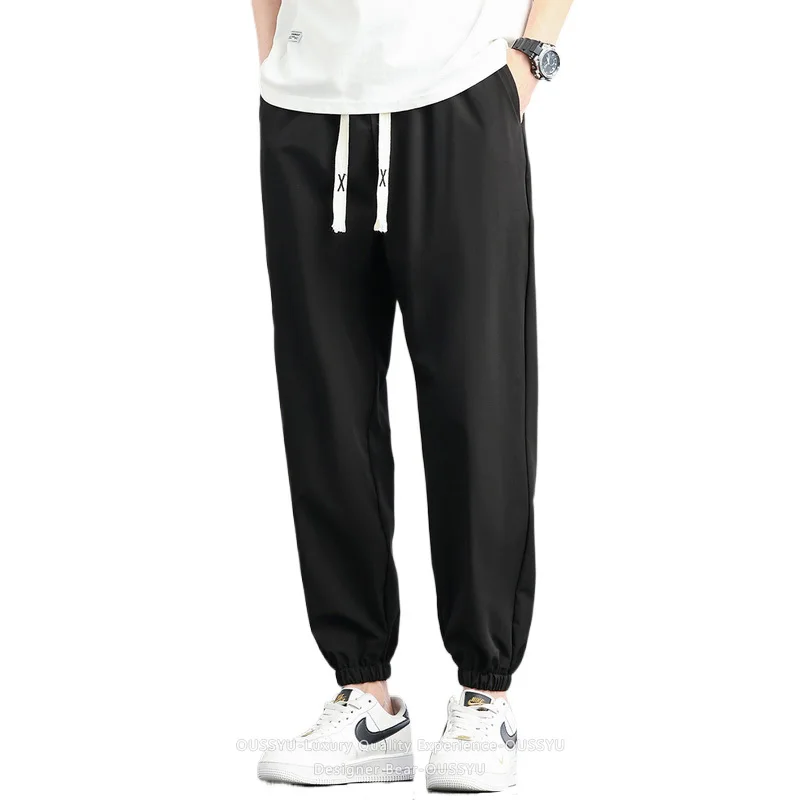 2026 New Summer Thin Ankle Length Tapered Casual Pants Men Baggy Elastic Waist Drawstring Korean Grey Green Harlan Trousers Man view 6
