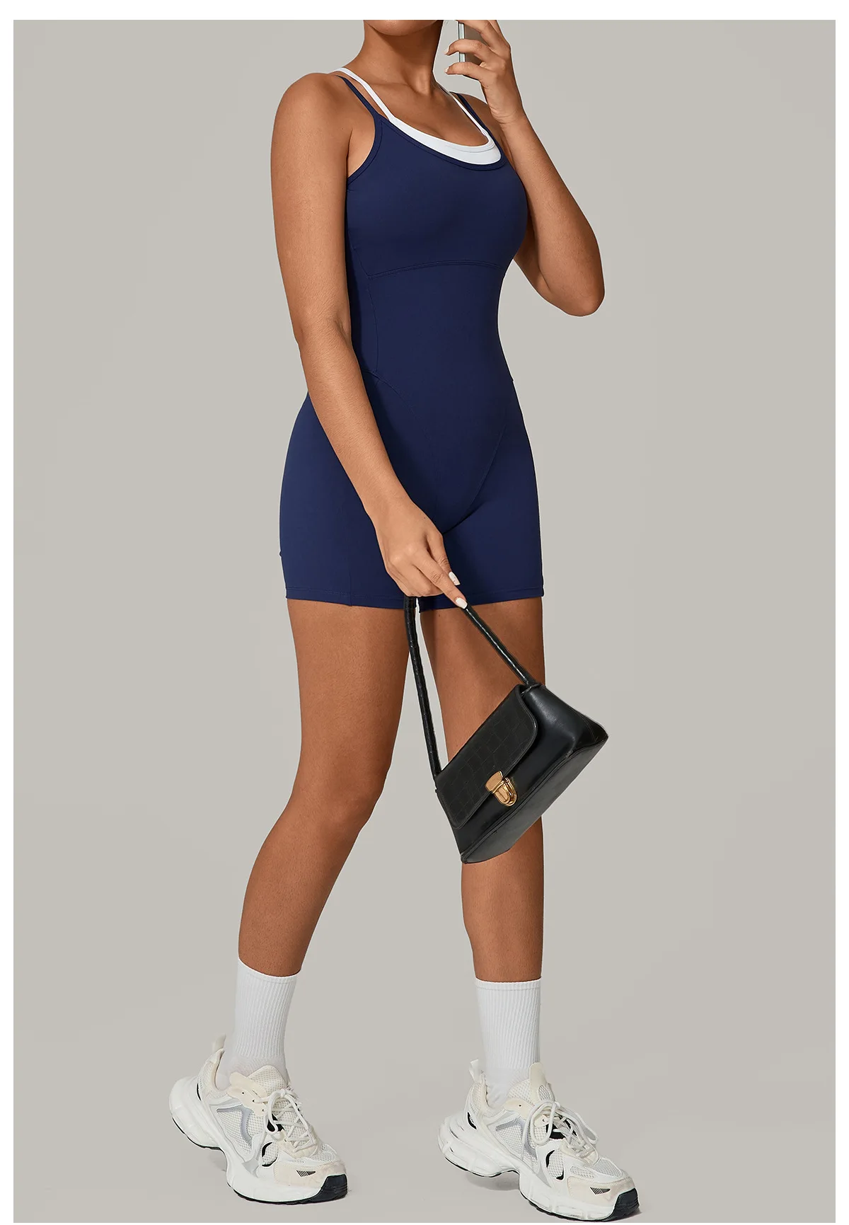 

Fake Two-piece Contrasting Color Sling Sports JumpsuitsTight Backless Breathable One-piece Workout Clothes Gym Yoga Suit Women