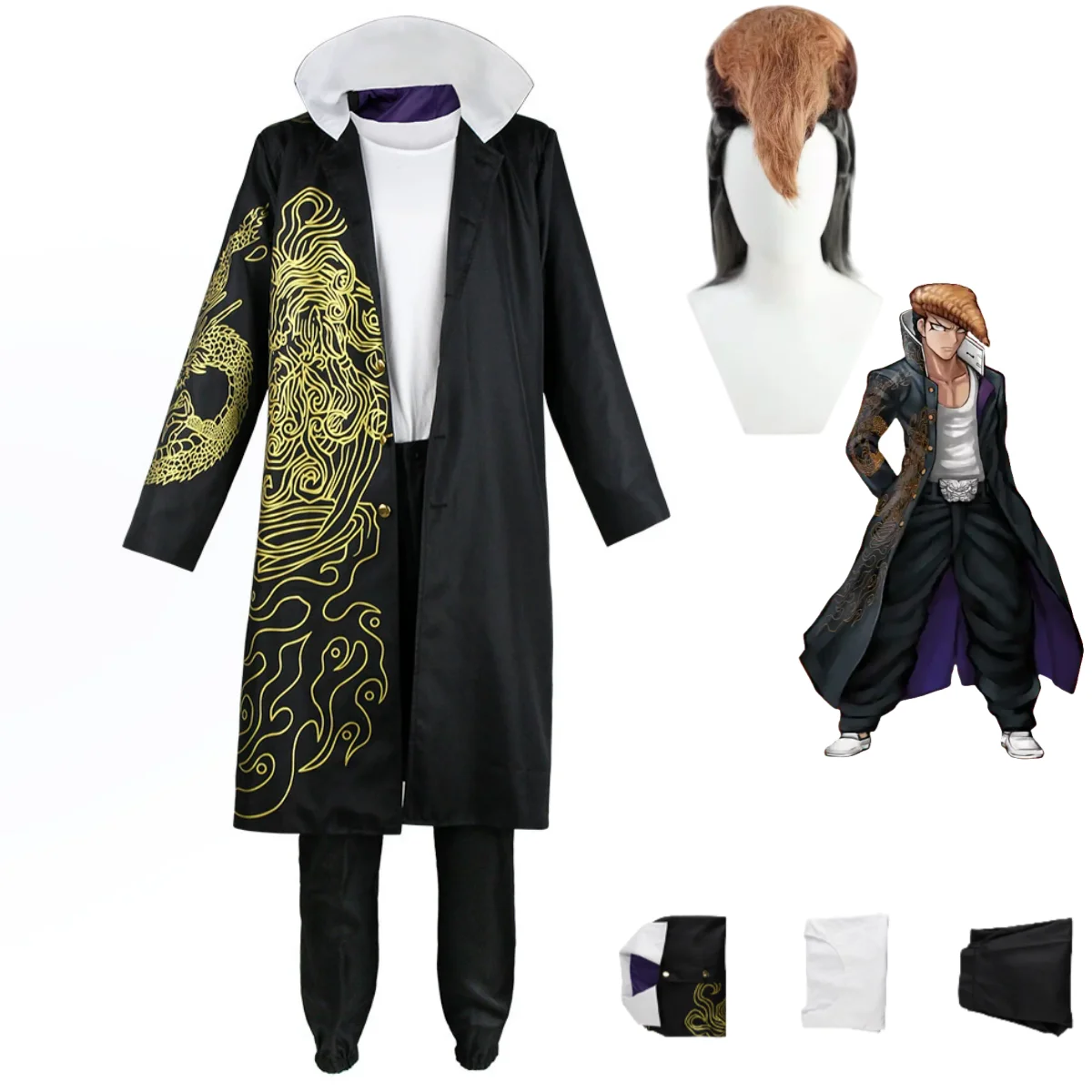 

Anime Game Mondo Owada Long Sleeves Cosplay Costume Black Cloak Coat Trench Uniform Wig Adult Man Halloween Carnival Suit