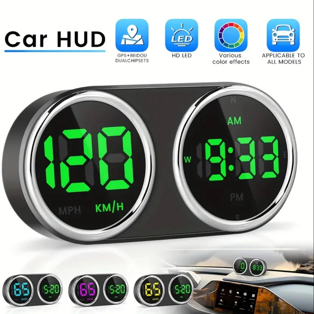 

Smart Car HUD Display - Dual Screen with Multi-Color Options, Real-Time Speed, Precise Clock & Compass