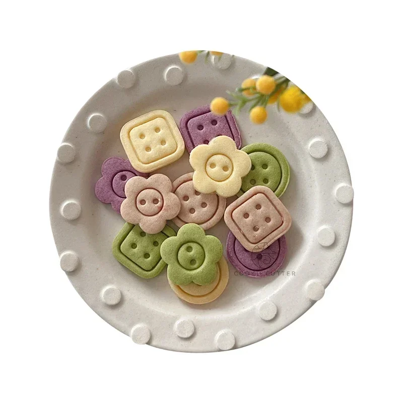 Cartoon Button Shaped Cookie Mold Small Flower Round Square Fondant Frosting Cookie Embossing Mold Baking Cake Decorating Tools