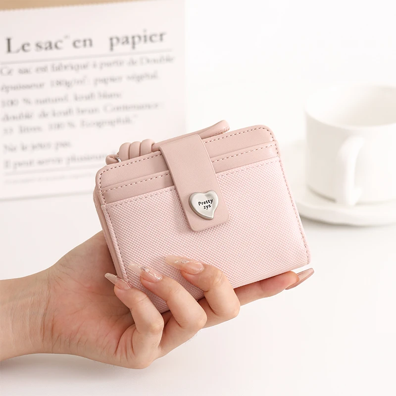 New women's short wallet Korean style PU simple fashion multiple card slots buckle folding personalized handbag multi-functional