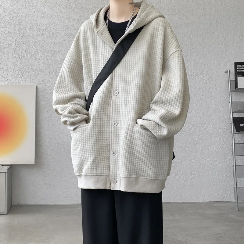 Felpa con cappuccio sportiva con cappuccio di alta qualità primaverile e autunnale Felpa con cappuccio monopetto in tinta unita con design a griglia Giacca taglie forti M-8XL