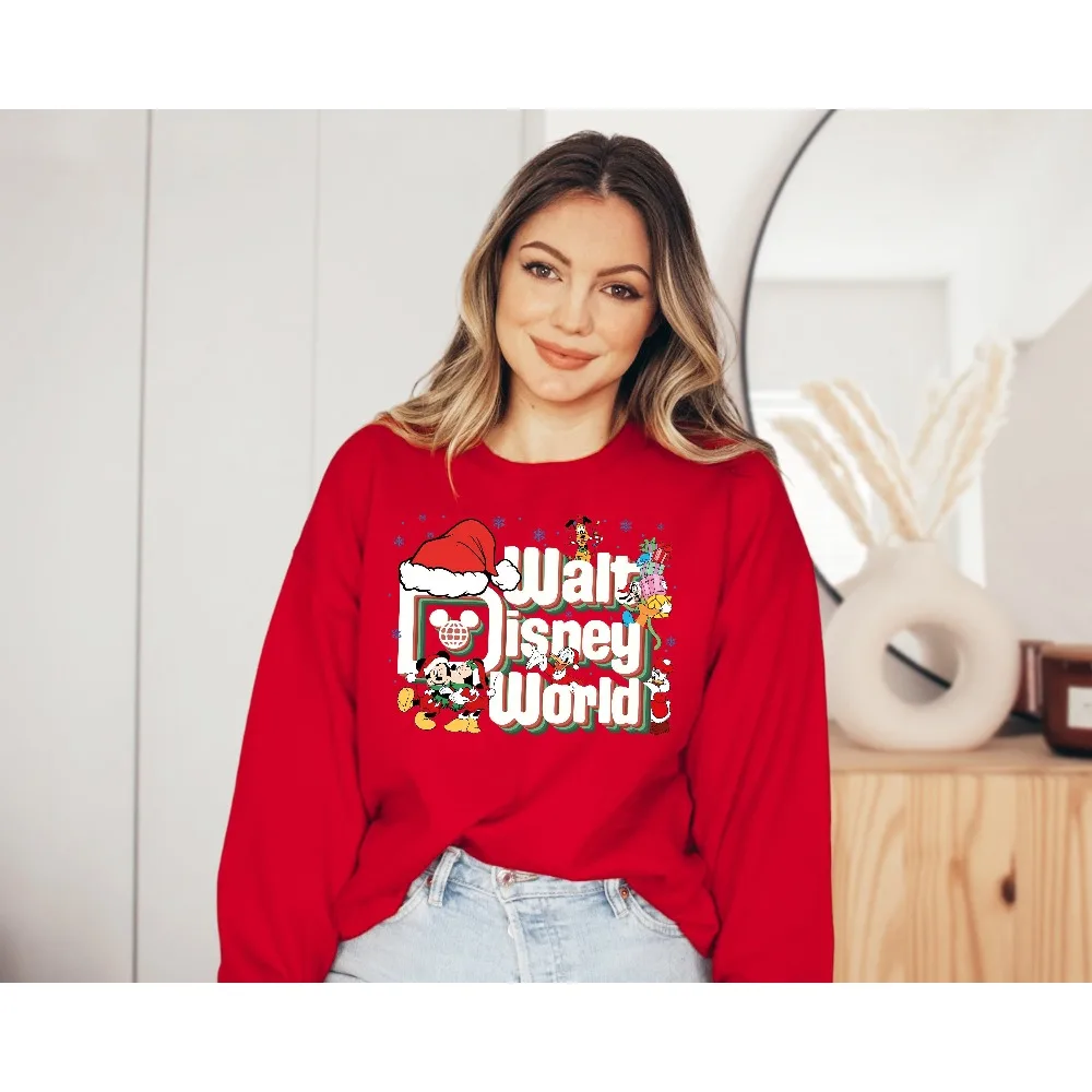 

2025 Christmas Mickey Round Neck Sweatshirt Winter Boy Girl Family Parent-child Clothing Men Women Oversized Loose Long Sleeves