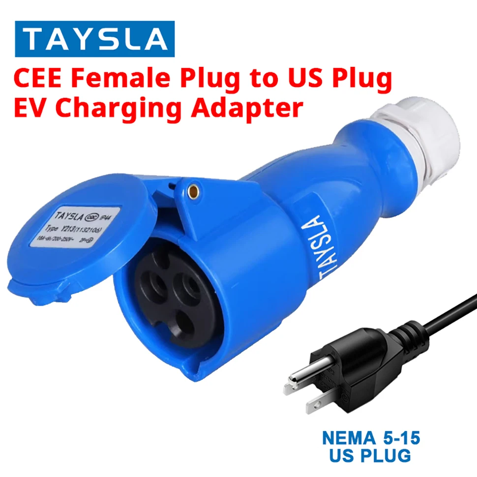 [For Portable 7KW EV Charger] EV Charger Adapter 7KW/32A to 3.5KW/16A, CEE Female to EU/BR/US NEMA 5-15 Plug, 0.5/1m Cable
