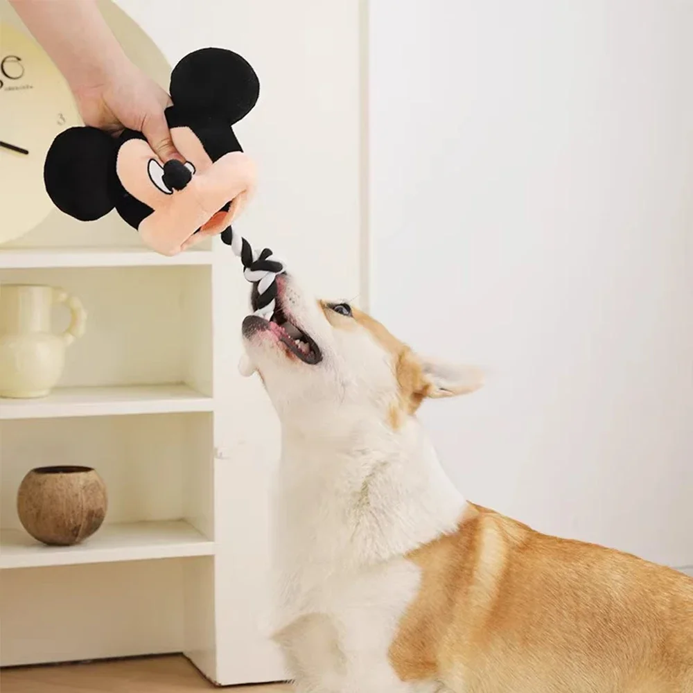 Juguete para mascotas de Mickey y Donald con chirriador y remolque de cuerda, juego interactivo para perros, masticar duradero para perros con diseño clásico de dibujos animados