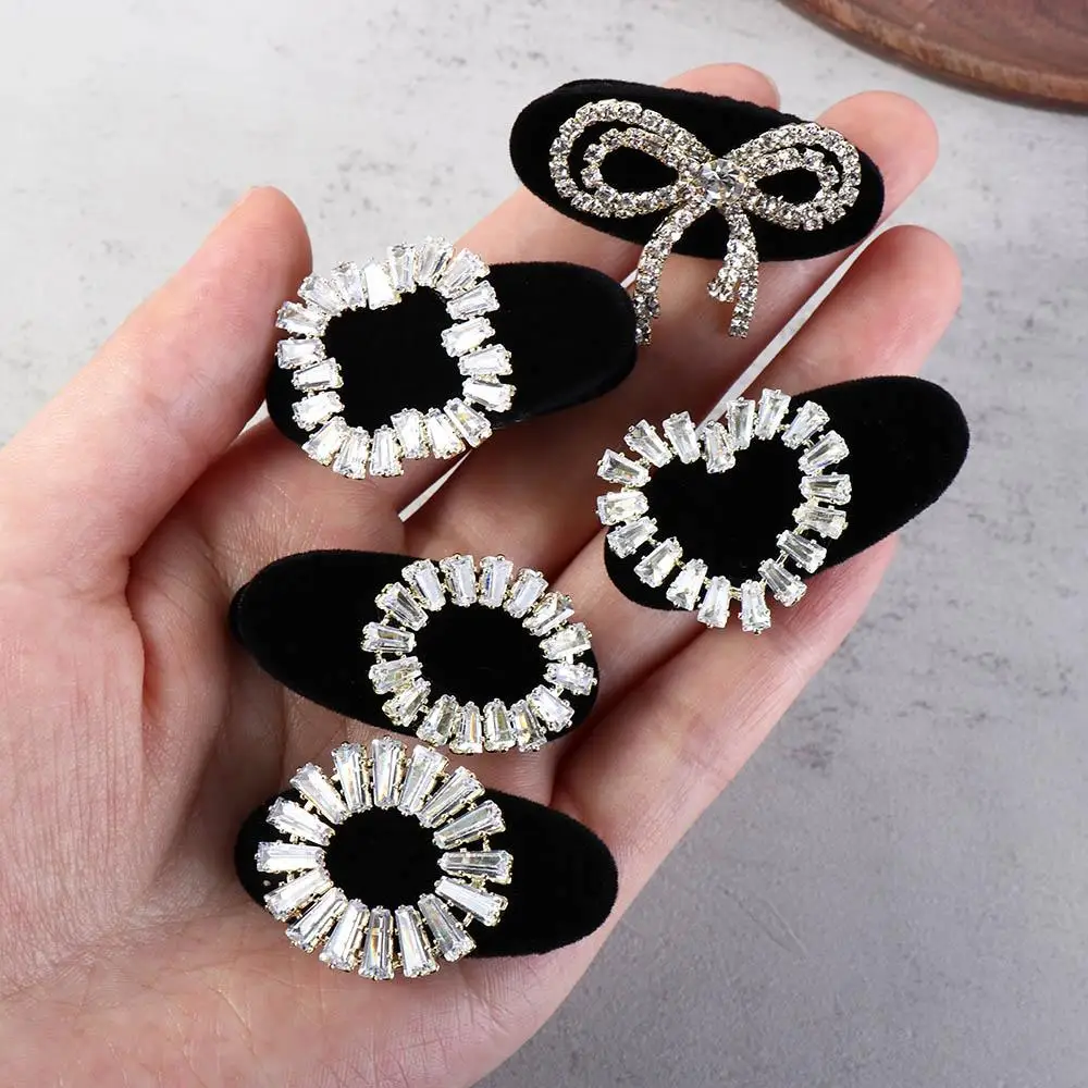 Elegant Zircon Rhinestone Luxury Hairband Korean Style Hairpin Girls Hair Clip Velvet Bow Duckbill Clip Sweet Barrettes