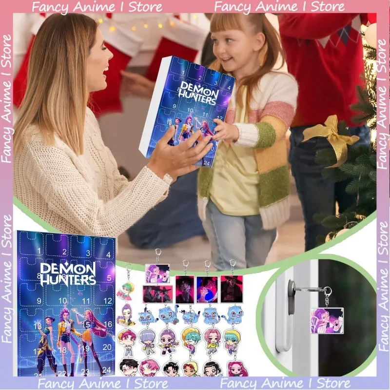 Hot New Christmas K-pop Demon Hunters Advent Calendar 24 Days Christmas Countdown Calendar Blind Box Keychain Friends Gifts