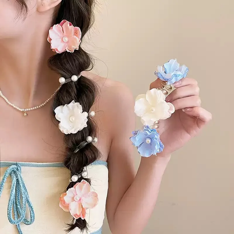 

Gentle pearl flower hair rope, female atmosphere, bubble braid, telephone line, hair loop, ponytail, braided hair artifact, swee