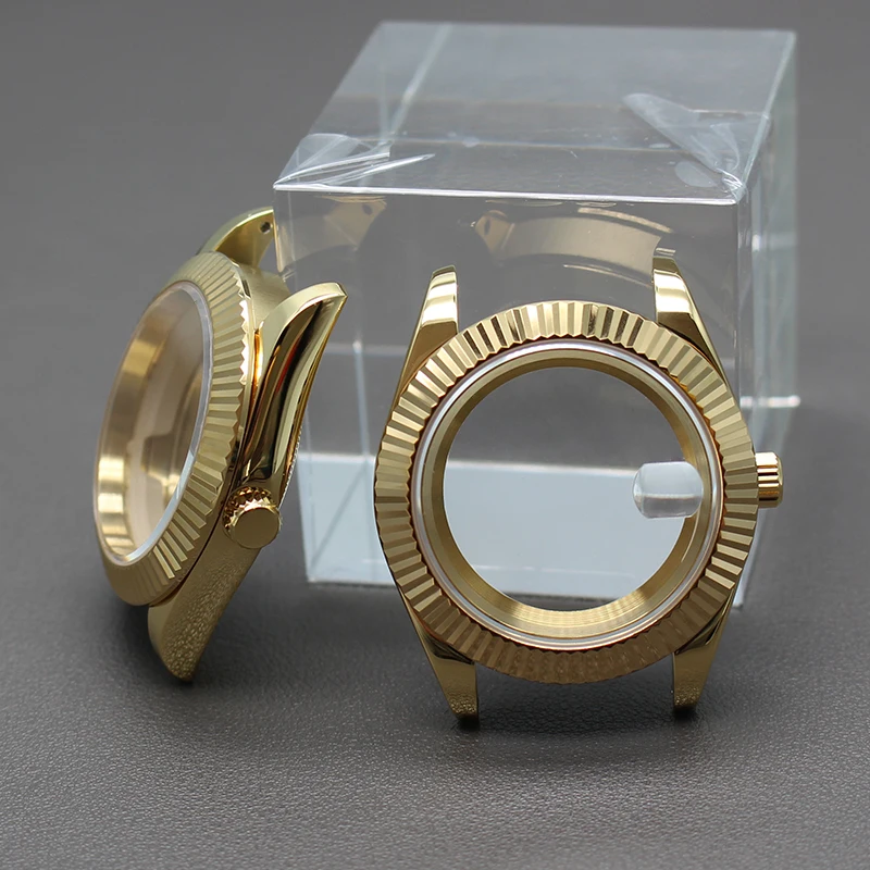 Gold 36mm 40mm Fluted Watch Case Parts Sapphire Glass For Day Date Seiko NH35 NH36 NH34/38 4R36 Miyota 8215 Movement 28.5mm Dial