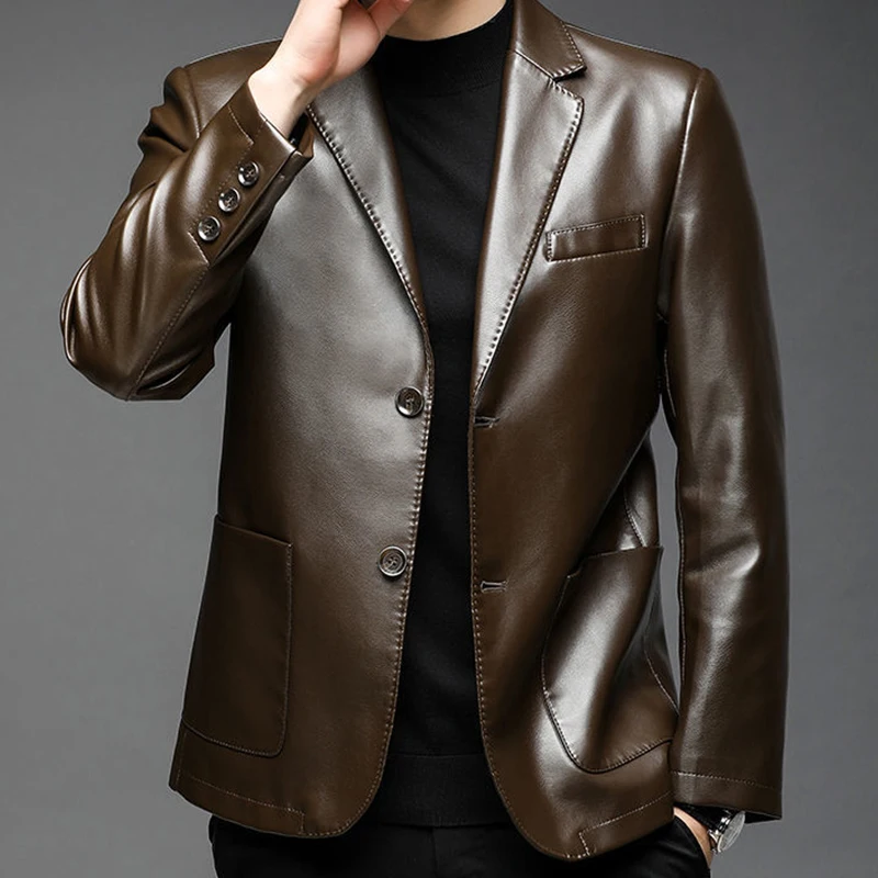 Autumn Winter Male Korean Fashion Casual PU Leather Jacket Hombre Thick Warm Add Velvet Buttos Coat Men All-match Outwear Top