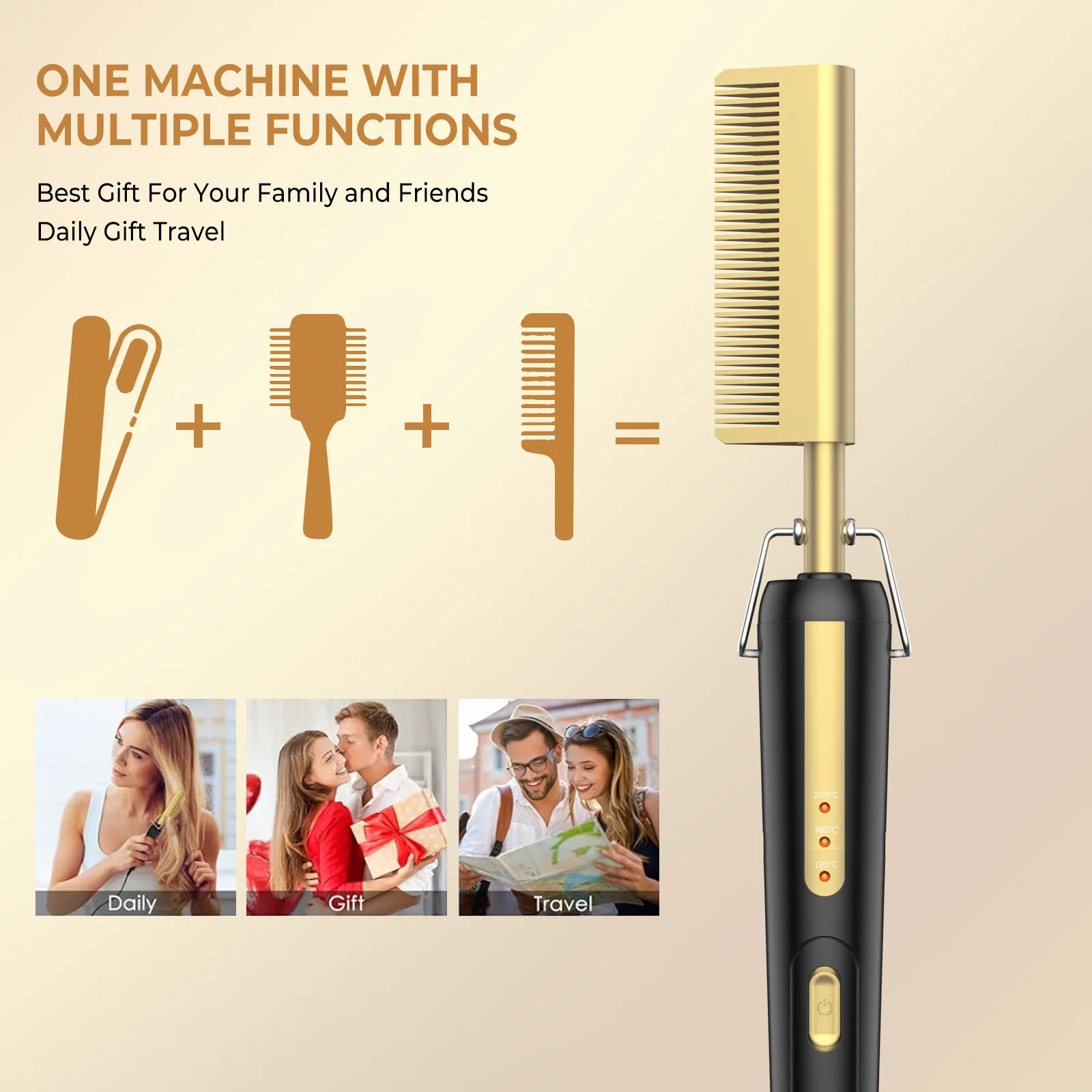 Electric hot Comb Straightener Professional Three Speed Ceramic Curly Hair Straightener Hair Beard Dry and Wet Modeling