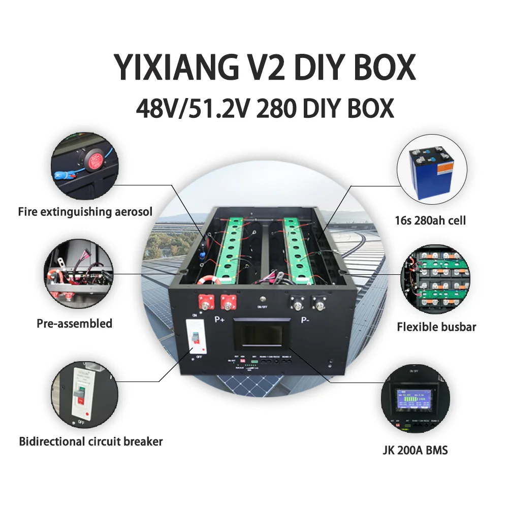 V2 Box Eu Us Stock New Design DIY Box 16S 51.2V 280Ah Lifepo4 Battery Case Box With Fire Extinguishing Aerosol