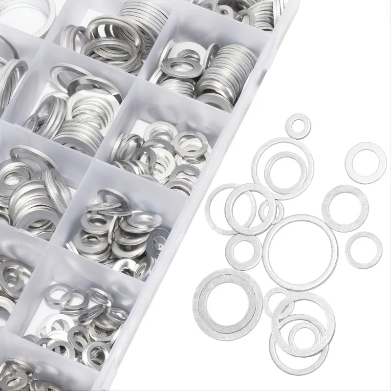 450PCS Automotive Metric Oil Drain Plug Gasket, Crush Washer Set, Aluminum Flat Washer Assortment KitAssorted Washers.